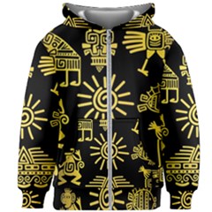 Maya Style Gold Linear Totem Icons Kids  Zipper Hoodie Without Drawstring by Vaneshart