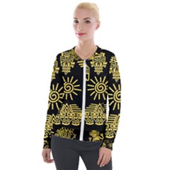 Maya Style Gold Linear Totem Icons Velour Zip Up Jacket by Vaneshart