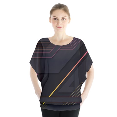 Gradient Geometric Shapes Dark Background Batwing Chiffon Blouse by Vaneshart