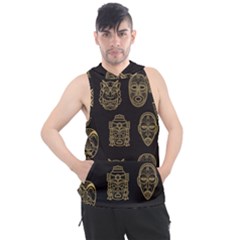 Indian Aztec African Historic Tribal Mask Seamless Pattern Men s Sleeveless Hoodie