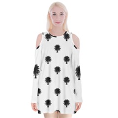 Black And White Tropical Print Pattern Velvet Long Sleeve Shoulder Cutout Dress by dflcprintsclothing