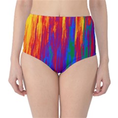 Gay Pride Rainbow Vertical Paint Strokes Classic High-waist Bikini Bottoms by VernenInk