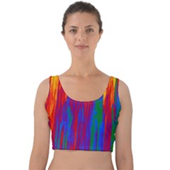 Gay Pride Rainbow Vertical Paint Strokes Velvet Crop Top by VernenInk