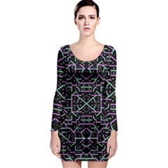 Lines And Dots Motif Geometric Seamless Pattern Long Sleeve Bodycon Dress