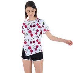 Cute Cherry Pattern Asymmetrical Short Sleeve Sports Tee