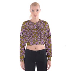 Gold Plates With Magic Flowers Raining Down Cropped Sweatshirt by pepitasart