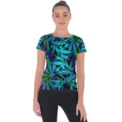 420 Ganja Pattern, Weed Leafs, Marihujana In Colors Short Sleeve Sports Top  by Casemiro