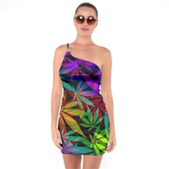 Ganja In Rainbow Colors, Weed Pattern, Marihujana Theme One Soulder Bodycon Dress by Casemiro