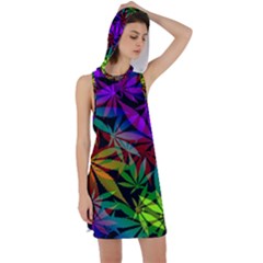 Ganja In Rainbow Colors, Weed Pattern, Marihujana Theme Racer Back Hoodie Dress by Casemiro