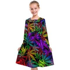 Ganja In Rainbow Colors, Weed Pattern, Marihujana Theme Kids  Midi Sailor Dress