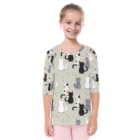 Cute Cat Seamless Pattern Kids  Quarter Sleeve Raglan Tee by Vaneshart