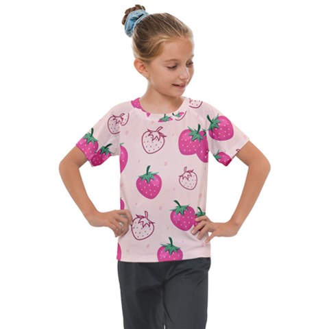 Seamless Strawberry Fruit Pattern Background Kids  Mesh Piece Tee by Vaneshart