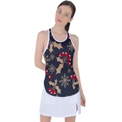 Christmas Pattern With Snowflakes Berries Racer Back Mesh Tank Top