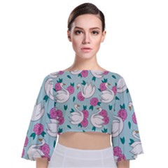 Classy-swan-pattern Tie Back Butterfly Sleeve Chiffon Top