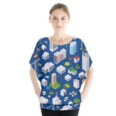Isometric-seamless-pattern-megapolis Batwing Chiffon Blouse