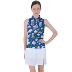 Isometric-seamless-pattern-megapolis Women s Sleeveless Polo Tee