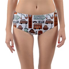 Seamless-pattern-with-london-elements-landmarks Reversible Mid-waist Bikini Bottoms by Vaneshart