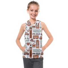 Seamless-pattern-with-london-elements-landmarks Kids  Sleeveless Hoodie