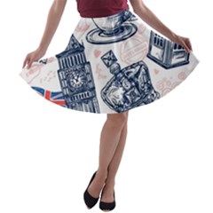 London-seamless-pattern A-line Skater Skirt by Vaneshart