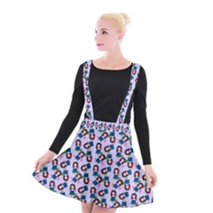 Goth Girl In Blue Dress Lilac Pattern Suspender Skater Skirt