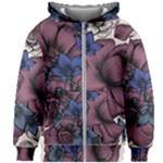 Floral wallpaper pattern with engraved hand drawn flowers vintage style Kids  Zipper Hoodie Without Drawstring