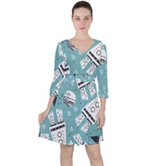 Cute Seamless Pattern With Rocket Planets Stars Ruffle Dress by BangZart