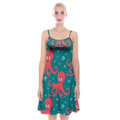 Cute Smiling Red Octopus Swimming Underwater Spaghetti Strap Velvet Dress by BangZart