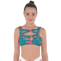 Cute Smiling Red Octopus Swimming Underwater Bandaged Up Bikini Top by BangZart