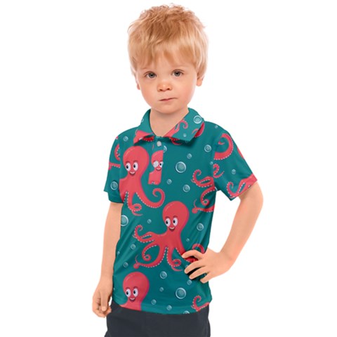 Cute Smiling Red Octopus Swimming Underwater Kids  Polo Tee by BangZart