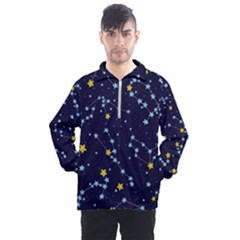 Seamless Pattern With Cartoon Zodiac Constellations Starry Sky Men s Half Zip Pullover by BangZart