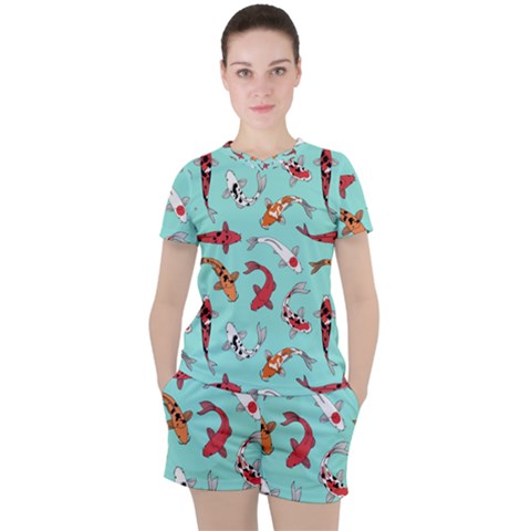 Pattern With Koi Fishes Women s Tee And Shorts Set by BangZart