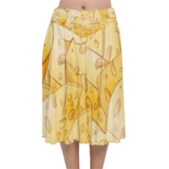 Cheese Slices Seamless Pattern Cartoon Style Velvet Flared Midi Skirt by BangZart