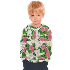 Cute Pink Flowers With Leaves-pattern Kids  Overhead Hoodie by BangZart