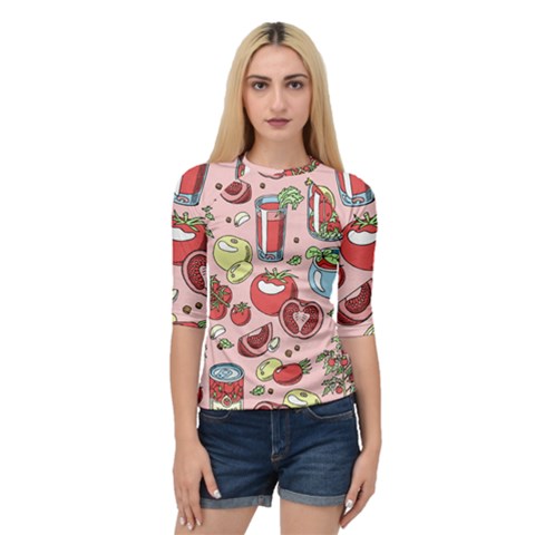 Tomato Seamless Pattern Juicy Tomatoes Food Sauce Ketchup Soup Paste With Fresh Red Vegetables Quarter Sleeve Raglan Tee by BangZart