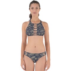 Elegant Pattern With Golden Tropical Leaves Perfectly Cut Out Bikini Set by BangZart