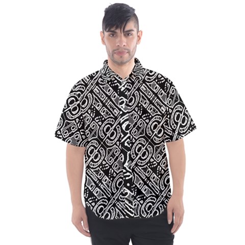 Linear Black And White Ethnic Print Men s Short Sleeve Shirt by dflcprintsclothing