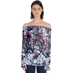 Saucer Magnolia Tree Off Shoulder Long Sleeve Top by okhismakingart