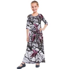 Saucer Magnolia Tree Kids  Quarter Sleeve Maxi Dress by okhismakingart