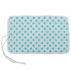 White Light Blue Hearts Pattern, Pastel Sky Blue Color Pen Storage Case (l)