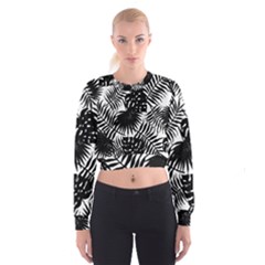 Black And White Tropical Leafs Pattern, Vector Image Cropped Sweatshirt by Casemiro