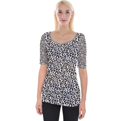 Leopard Spots Pattern, Geometric Dots, Animal Fur Print Wide Neckline Tee by Casemiro