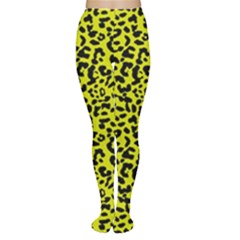 Leopard Spots Pattern, Yellow And Black Animal Fur Print, Wild Cat Theme Tights by Casemiro