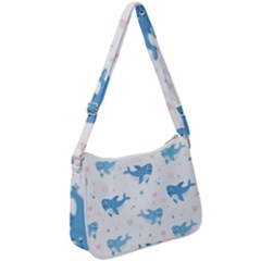 Seamless Pattern With Cute Sharks Hearts Zip Up Shoulder Bag by BangZart