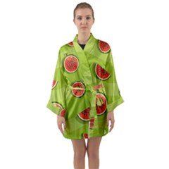 Seamless Background With Watermelon Slices Long Sleeve Satin Kimono