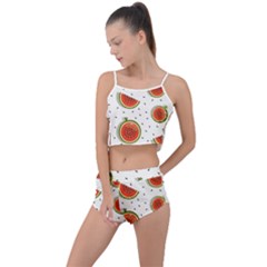 Seamless-background-pattern-with-watermelon-slices Summer Cropped Co-ord Set by BangZart