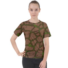 Cartoon Brown Stone Grass Seamless Background Texture Pattern Women s Sport Raglan Tee