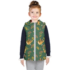 Cute Seamless Pattern Bird With Berries Leaves Kids  Hooded Puffer Vest by BangZart