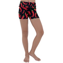 Seamless Vector Pattern Hot Red Chili Papper Black Background Kids  Lightweight Velour Yoga Shorts by BangZart