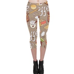 Vector Seamless Pattern With Doodle Coffee Equipment Capri Leggings  by BangZart