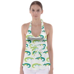 Cute Cartoon Alligator Kids Seamless Pattern With Green Nahd Drawn Crocodiles Babydoll Tankini Top by BangZart